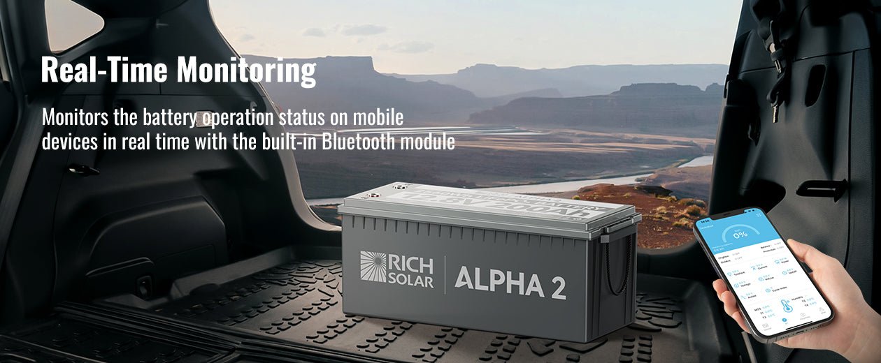 RICH SOLAR ALPHA 2 | 12V 200Ah LiFePO4 Battery w/ Internal Heat Technology and Bluetooth - Solar Generators and Power Stations Plus