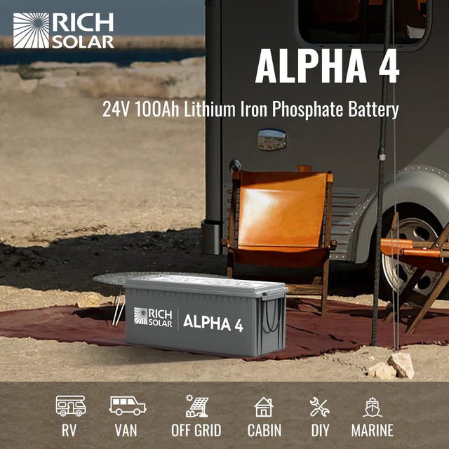 RICH SOLAR ALPHA 4 | 24V 100Ah LiFePO4 Lithium Iron Phosphate Battery w/ Internal Heat Technology and Bluetooth - Solar Generators and Power Stations Plus