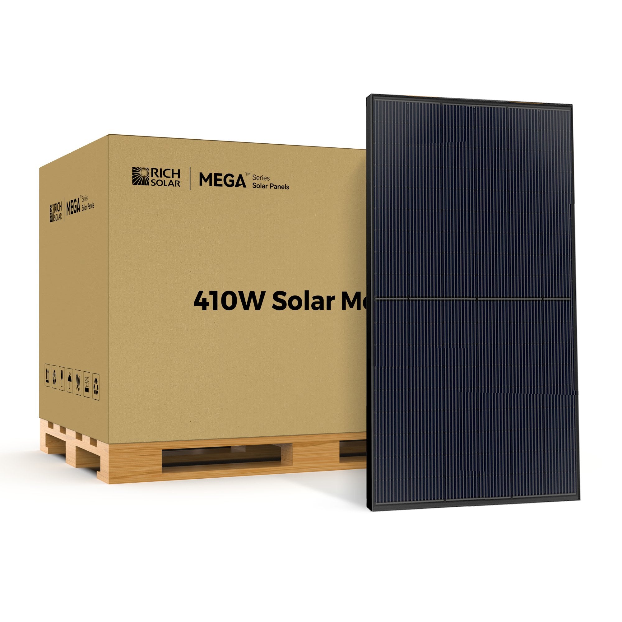 RICH SOLAR MEGA 410 Watt Monocrystalline Solar Panel (12pcs) | High Efficiency | Black Mono-facial Module | Grid-Tie | Off-Grid - Solar Generators and Power Stations Plus