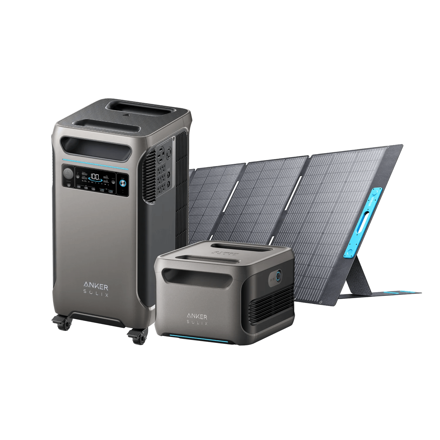 Anker SOLIX F3800 Portable Power Station + BP3800 Expansion Battery + 2x Anker SOLIX PS400 Portable Solar Panel - Solar Generators and Power Stations Plus