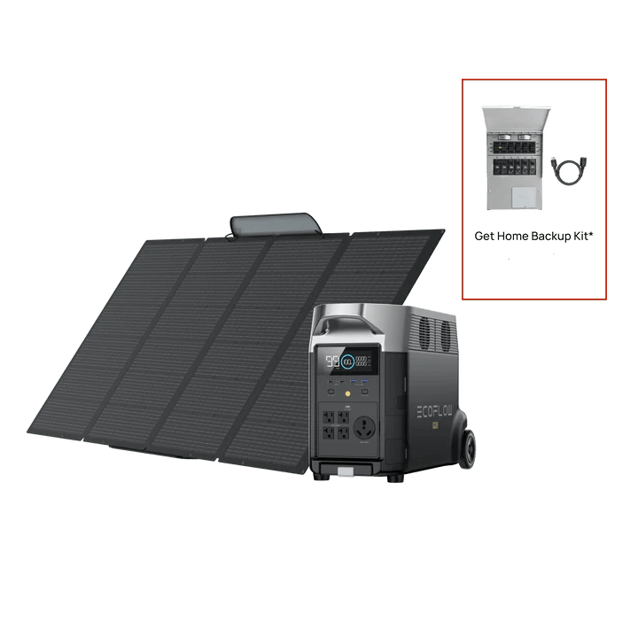 EcoFlow DELTA Pro + 1x 400W Portable Solar Panel + Transfer Switch 306A1 + Cable - Solar Generators and Power Stations Plus